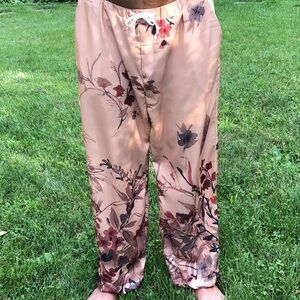 M/L Floral Print Wide-Leg Pants Pockets